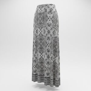 Cynthia Rowley Jersey Paisley Maxi Skirt Pull On Stretch Black/White Boho S